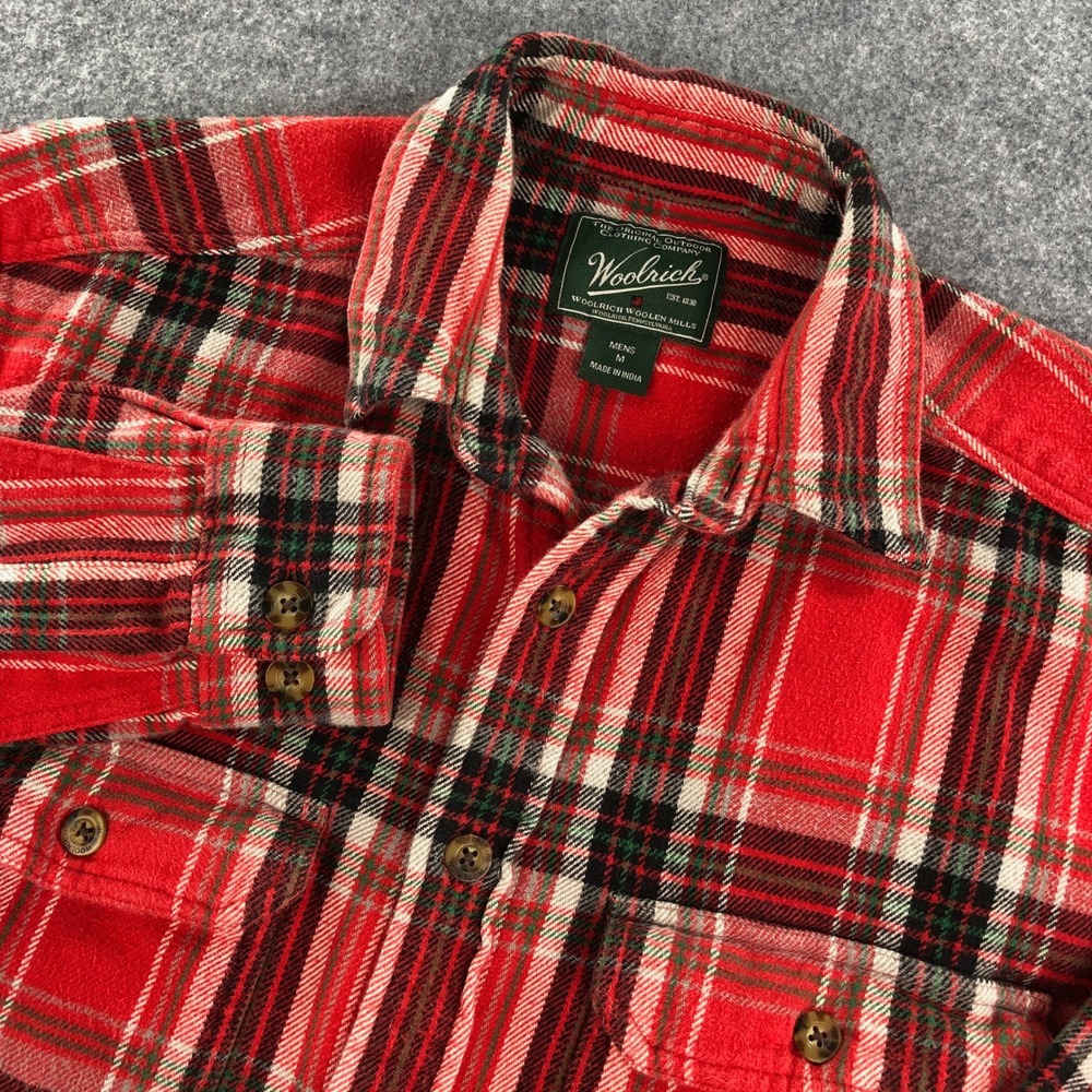 Woolrich Mens Flannel Shirt M Red Plaid Button Up Long Sleeve Wool Buffalo